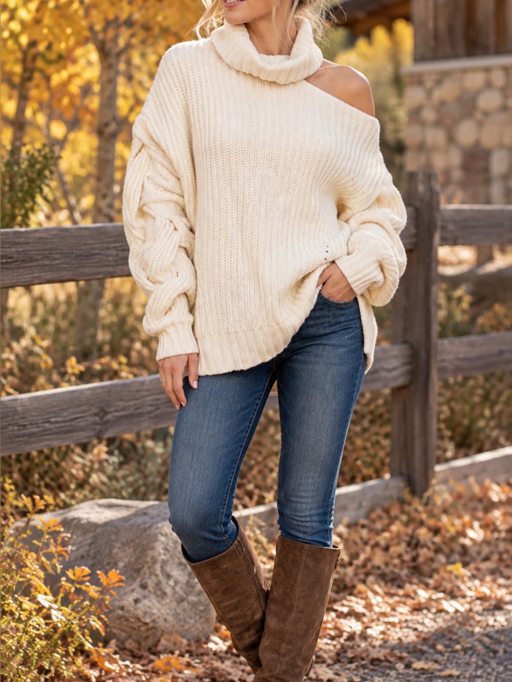 Jonathan Simkhai Chloe Cream Chunky Cowl Neck Wool Blend Sweater Size L